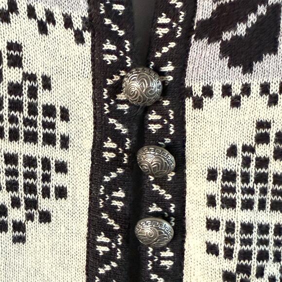 Gudrun Sjoden Cardigan Sweater Jacket Sz Small Black Cream Nordic Pattern Cotton - Picture 3 of 8